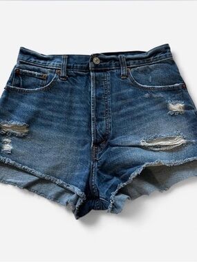Abercrombie & Fitch Distressed Dark Blue Denim Cutoff Shorts